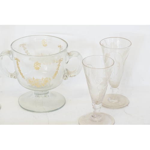 802 - A Two Handled Loving Cup with engraved decoration, French 