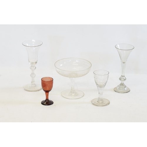 804 - A White Cotton Twist 18th Century Twisted Ale Glass with a Triple Knop, Trumpet & Circular Base, one... 