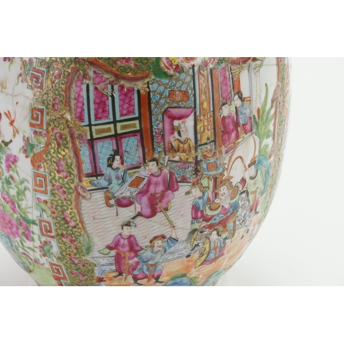 431 - A Chinese Cantonese enamelled Vase decorated with pavilions, Gardens, Cartouches of Summer Flowers, ... 