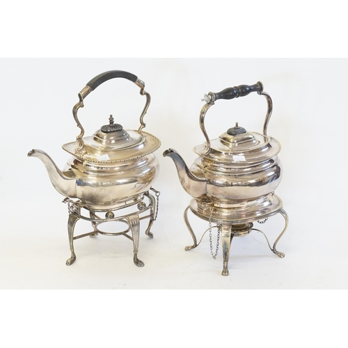 106 - Two Silver Plated Kettles on Stands one with Burner.