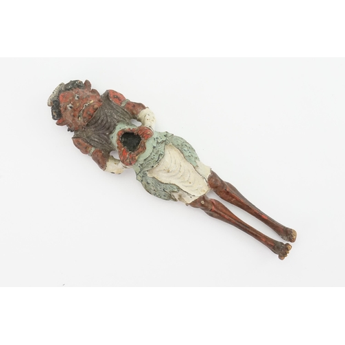 904 - A Late 19th Century Carved Wood & Painted Devil Pipe with his Belly Splayed open, Face Agog & pattin... 