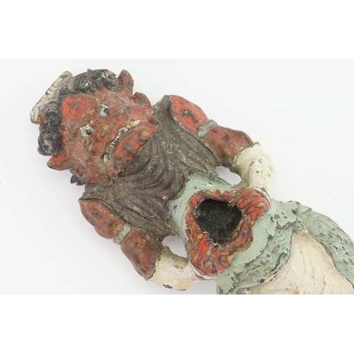 904 - A Late 19th Century Carved Wood & Painted Devil Pipe with his Belly Splayed open, Face Agog & pattin... 