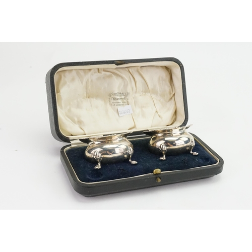 99 - A Pair of Case Silver Salts with gadrooned inspiration in the Original Case.