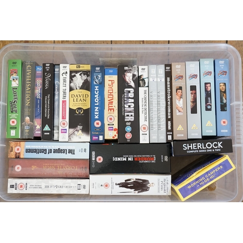 566 - A large collection of BBC DVD box sets, to include Sherlock, love soap, Narnia, faulty towers etc.