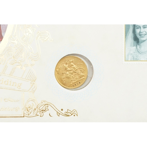 394 - A 1947-1997 Royal Golden Wedding Anniversary 1910 half Gold Sovereign Coin Cover by Benham Covers. H... 