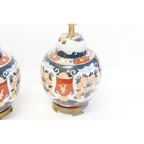 926 - A Pair of Japanese Imari Ginger Jars converted to Table Lamps. Measuring: 22cms high.