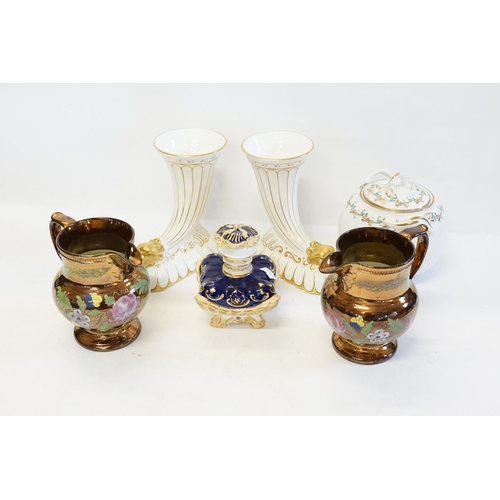 1049 - A Pair of Coalport Cornucopia Vases, a Coal Port Scent Bottle, Two Lustre Jugs & a Victorian Sugar B... 