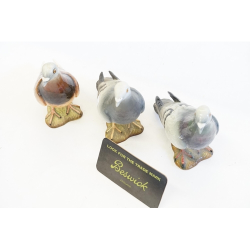 1076 - Three Various Beswick Studies of Racing Pigeons.