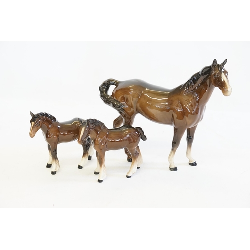 1052 - A Beswick Study of a Brown Horse & Two similar studies with White Socks.