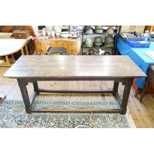 697 - An Antique Oak Refectory Dining Table with a Three Panel Elm Top, Peg & patinated Top with Cross Str... 