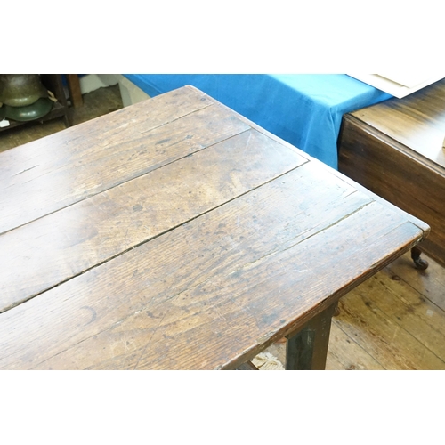 697 - An Antique Oak Refectory Dining Table with a Three Panel Elm Top, Peg & patinated Top with Cross Str... 