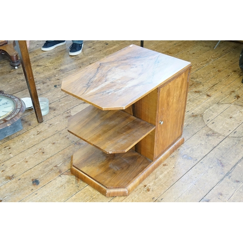 695 - A Late 1930s Heals design Side Table with Open Bookshelf Ends & a Single Drawer. Measuring: 40cms x ... 