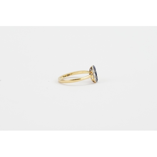 182 - A 18ct yellow Gold Sapphire and Diamond mounted ring, set with 6 old cut diamonds. Weight 3.0g. Size... 