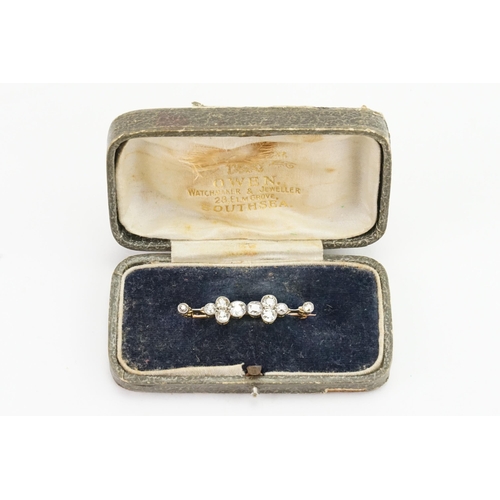 137 - A beautiful old cut Diamond set brooch, set with 10 old cut diamonds. Largest approximately 0.25ct. ... 