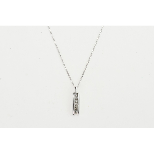 140 - A 9ct white gold diamond set pendant, hung on a thin unmarked chain. Weight 1.6g.