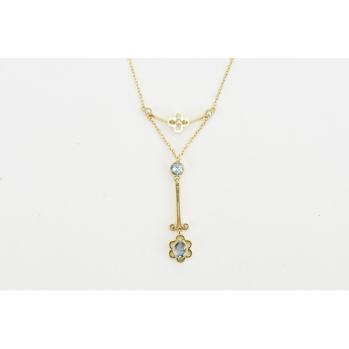 154 - A 9ct gold Aquamarine and pearl set necklace.