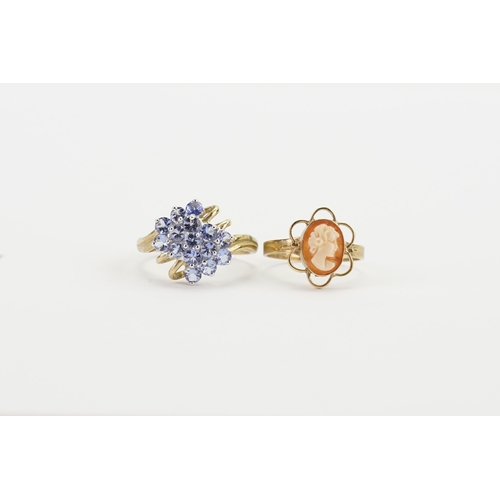 143 - A 9ct gold cameo ring, along with a blue stone 9ct set ring. Weight 5.4g.