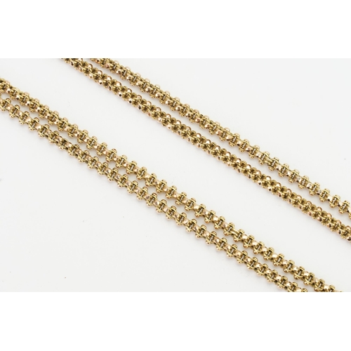 172 - A long 9ct gold hoop link chain. Length 144cm. Weight 34.7g.