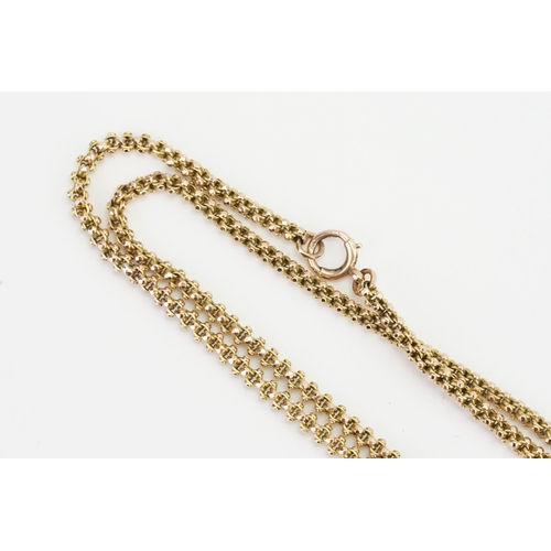 172 - A long 9ct gold hoop link chain. Length 144cm. Weight 34.7g.