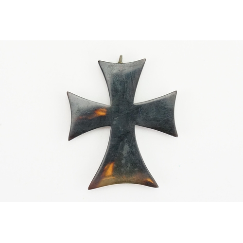 263 - A tortoise shell pique cross, with inlaid decoration, silver and gold inlay.