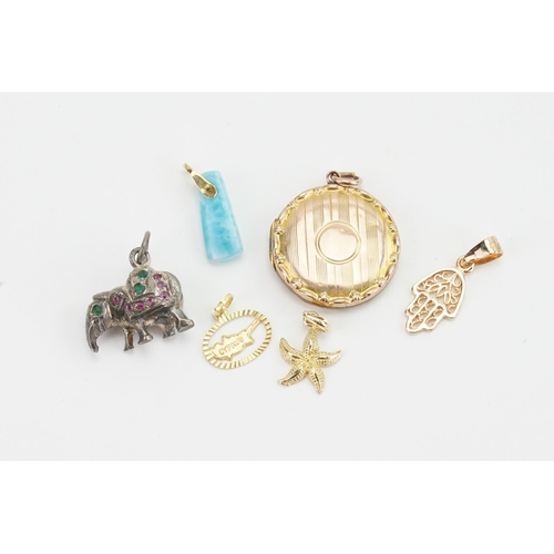 301 - A collection of pendants and charms, to include a 18ct gold pendant, elephant, locket etc.