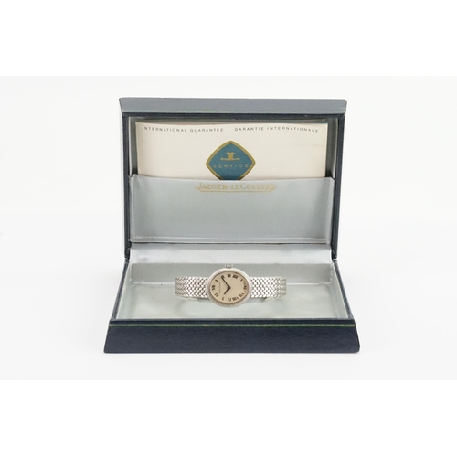 353 - A ladies Jaeger-LeCoultre wrist watch in 18ct white gold. In original box. Weight 41.6g.