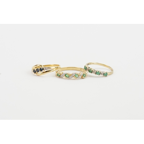 208 - Three 9ct gold rings, set with various stones, one set with diamonds. Weight 4.8g.