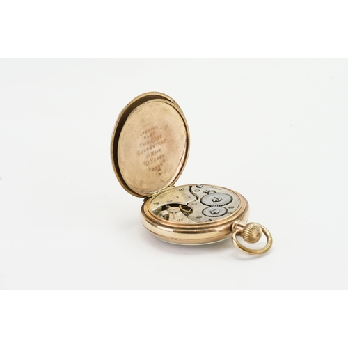 360 - A Wilber Co gold plated pocket watch, 7 jewel mechanism, white face and sub second dial.