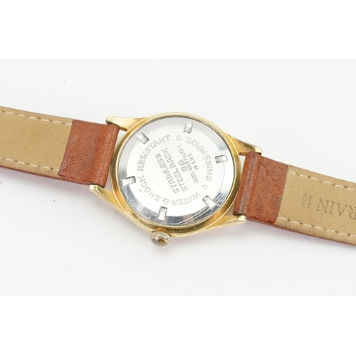 361 - A Lanco gentleman's wrist watch, with silver and gold coloured dial, stainless steel back, bezel gol... 