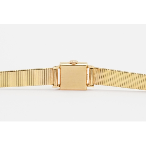 356 - A ladies Universal Geneve 18ct gold square ladies watch. Silver and rose gold dial, 17 jewel univers... 