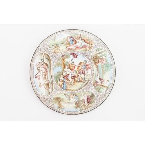 900 - A circa 1900 Austrian design hand painted enamelled pin dish, depicting five mythological scenes, wi... 