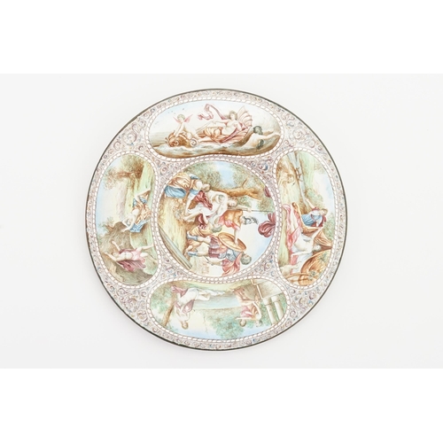 900 - A circa 1900 Austrian design hand painted enamelled pin dish, depicting five mythological scenes, wi... 