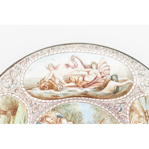 900 - A circa 1900 Austrian design hand painted enamelled pin dish, depicting five mythological scenes, wi... 