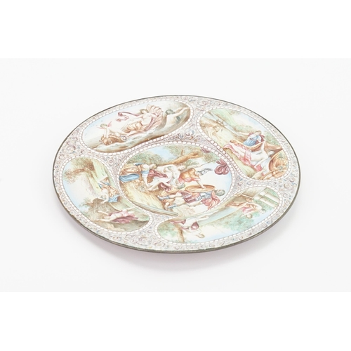 900 - A circa 1900 Austrian design hand painted enamelled pin dish, depicting five mythological scenes, wi... 