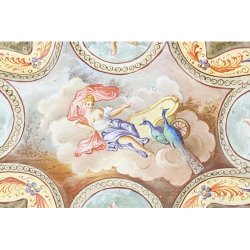 901 - A circa 1900 Austrian hand painted enamelled pin dish, decorated with four cherubs and mythological ... 