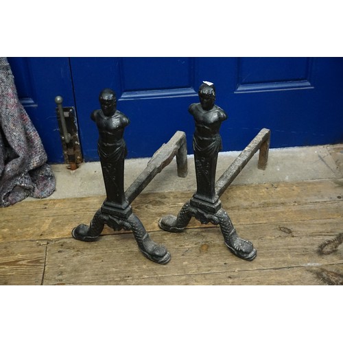 966 - A Pair of Scottish 19th Century Cast Iron Andirons/fire Dogs By The Carron Foundry.