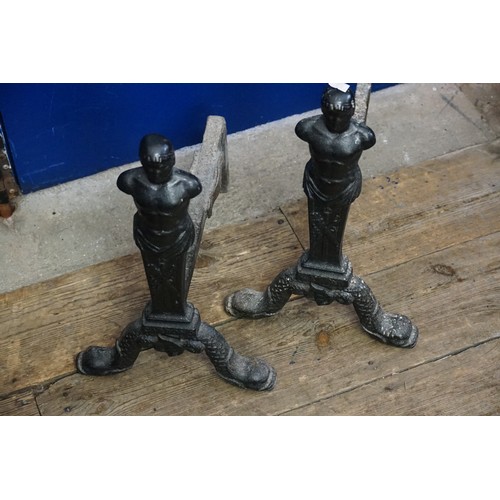 966 - A Pair of Scottish 19th Century Cast Iron Andirons/fire Dogs By The Carron Foundry.