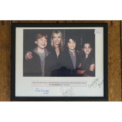 485 - Ex Robinson Collection - Framed Photograph of J.K. Rowling with Rupert Grint, Daniel Radcliffe & Emm... 