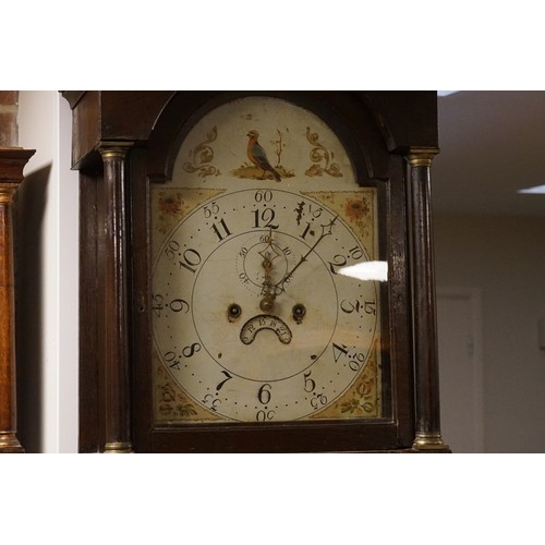 414 - A Late 18th Century Oak Cased Grandfather Clock with a Painted Face, Date, Second Sweep, painted wit... 