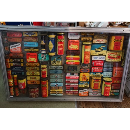 619 - An Aluminium Collectors Case containing a collection of Original Tins for Puncture Repairs with make... 