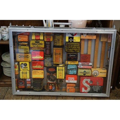 618 - An Aluminium Collectors Case containing a collection of Original Tins for Puncture Repairs with make... 