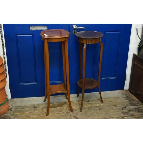 707 - Two Edwardian Inlaid & Plain Jardiniere Stands.