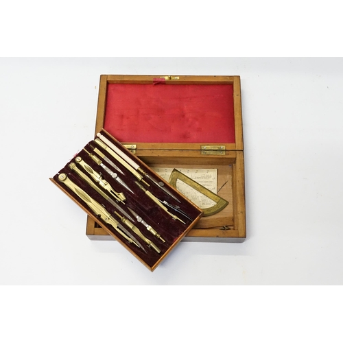 570 - A Brass Mounted Drawing Set with Engineered Adjustable Instruments contained in a Period Box.