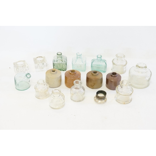 562 - A Collection of Late 19th Glass & Pottery Ink Pots.