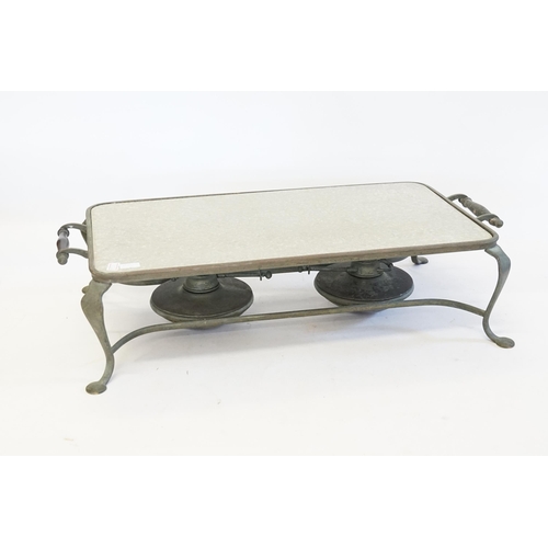 729 - A Late 19th Century Arts & Crafts Warmer Tray with Double Burner, Pad Feet & Carrying Handles.