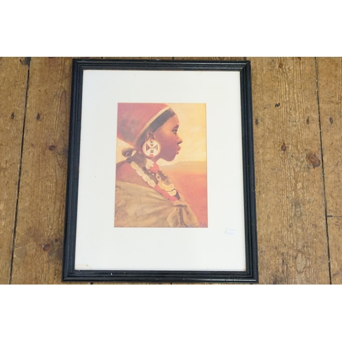 335 - A Painting of an African Girl with a Shawl & a Red Hat, Framed & Glazed. Measuring: 40cms x 47cms (F... 