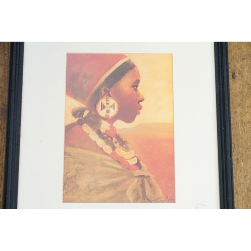 335 - A Painting of an African Girl with a Shawl & a Red Hat, Framed & Glazed. Measuring: 40cms x 47cms (F... 