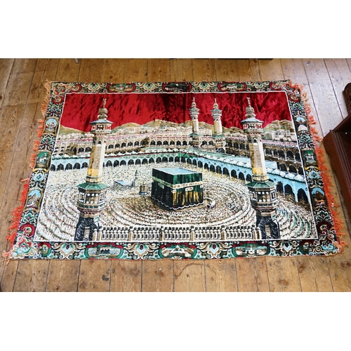 483 - A Cairo Ware Loom made Needlework & Tufted Entrance Hall Tapestry decorated with the Hajj, Kaaba.