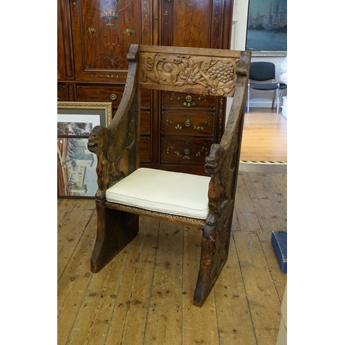 434 - A 1920s Heavily Carved Oak & a Carved Back 