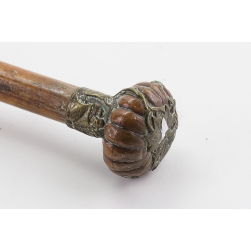 284 - A Japanese Mixed Metal Manju shaped Walking Stick.